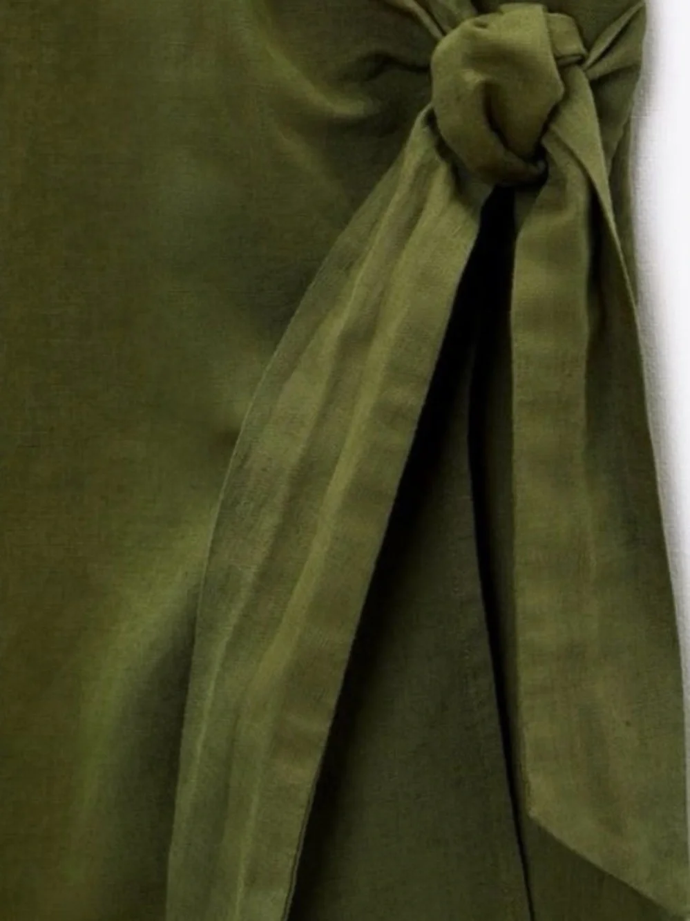 Zara Olive Green Wrap Mini Linen Dress